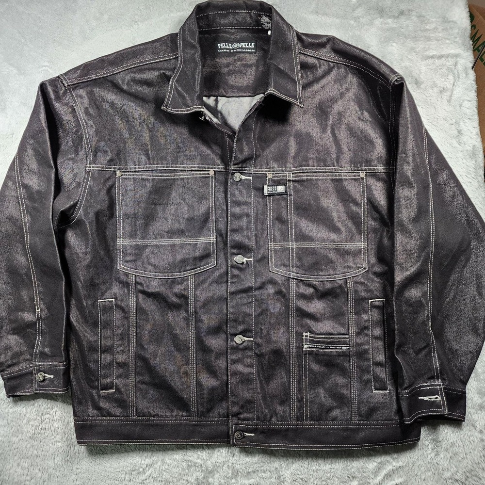 Pelle Pelle Jacket Mens 2XL Blue Ultra Blue Denim Bomber Button Front Workwear